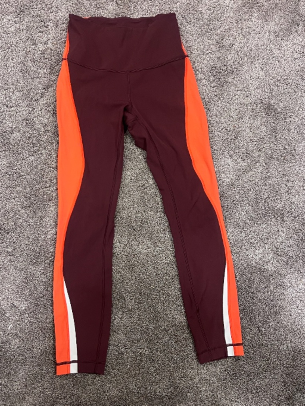 lululemon sz 4 Maroon Leggings with Orange and White Panels